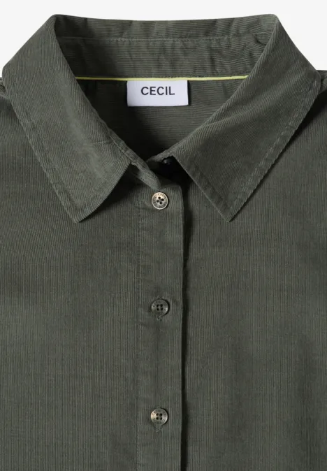 Overhemd met korte mouwen in effen kleur dried olive green Donkergroen corduroy overhemd met kraag en knoopsluiting van CECIL.