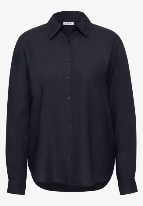 Langarm Hemdbluse mit Knopfleiste urban dark blue Schwarze, langärmlige Bluse mit Kragen und Knopfleiste, leicht abgerundetem Saum.