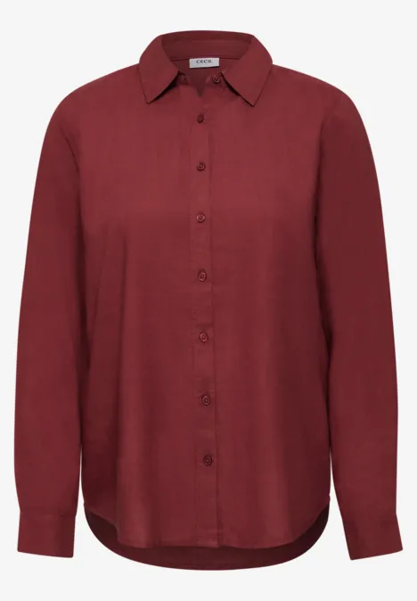 Langarm Hemdbluse mit Knopfleiste russet red Damenbluse in burgundrot mit Kragen und durchgehender Knopfleiste.