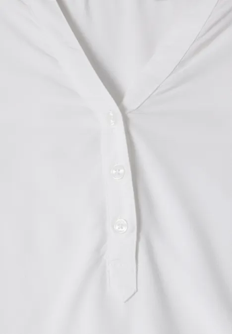 Langarm Tunika mit Split Neck White Weißes Hemd mit Knopfleiste und drei Knöpfen