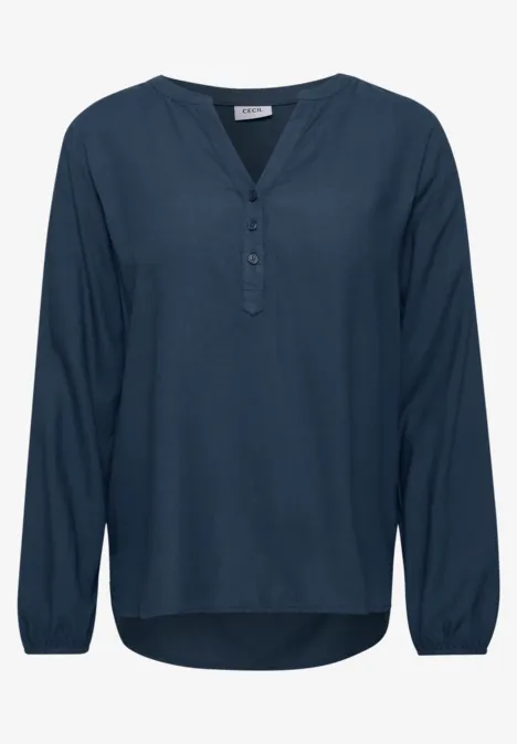 Langarm Tunika mit Split Neck moonlight blue Dunkelblaue, langärmlige Bluse mit V-Ausschnitt und Knopfleiste aus leichtem Stoff.