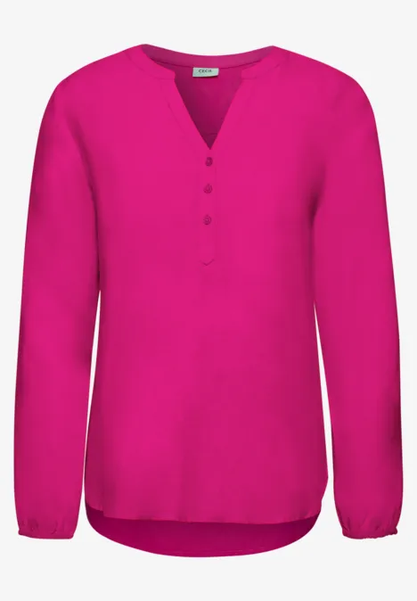 Roze blouse met lange mouwen, V-hals en knoopsluiting