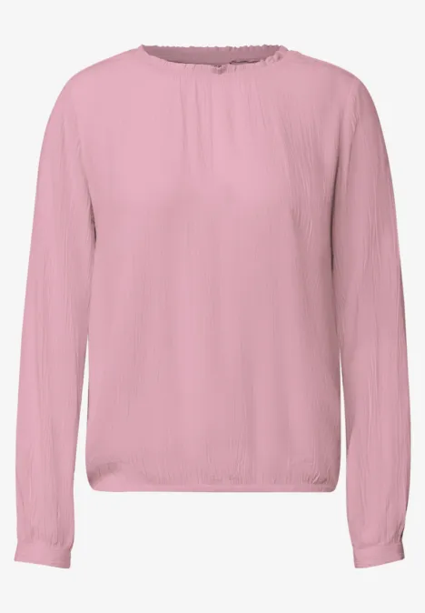 Langarm Bluse mit Rundhals und Smokdetail mellow rose rosa Bluse mit langen Ärmeln, rundem Ausschnitt und schlichtem Design