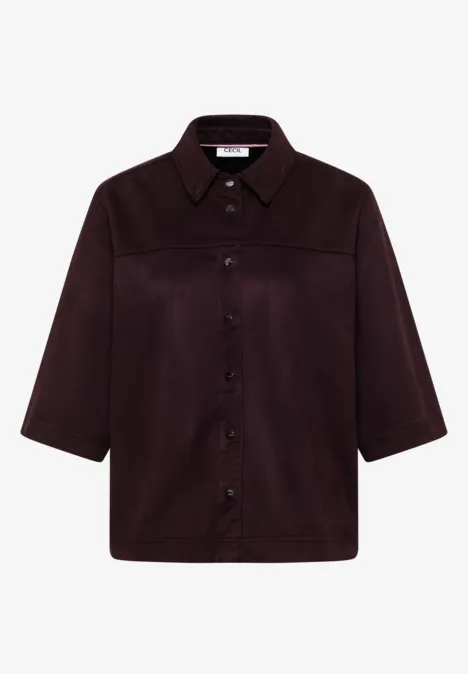 Dunkellila Overshirt mit 3/4-Ärmeln und Knopfleiste.
