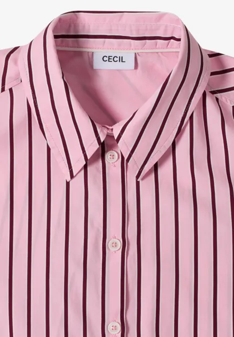 Chemisier long à rayures mellow rose Chemise rose à rayures noires verticales et boutons, marque CECIL.