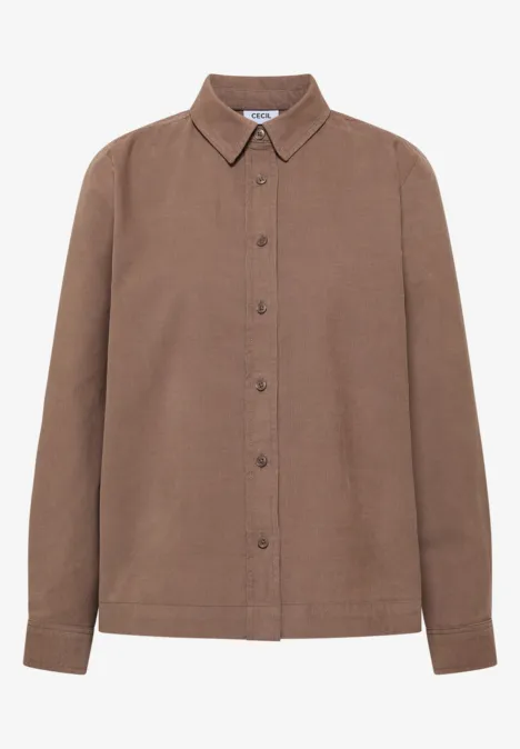 Chemisier à manches longues en velours côtelé earthy taupe Veste-chemise marron à col chemise, patte de boutonnage et manches longues.