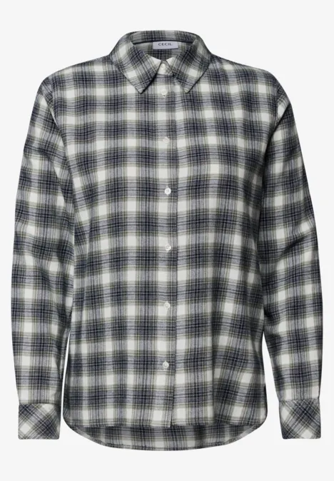 Langarm Flanell Bluse mit Karomuster vanilla white Karierter Langarm-Hemd mit Knopfleiste in klassischen Grautönen.
