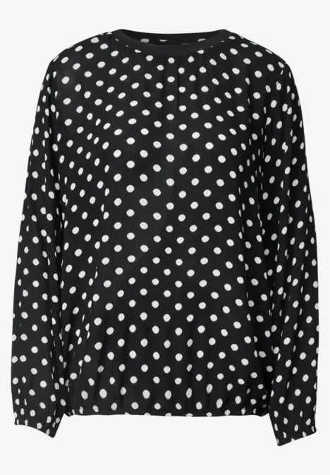 Crepe Bluse mit Punktemuster Black Schwarzer Pullover mit weißen Polka-Dots