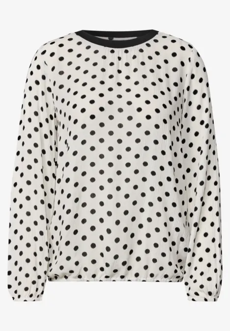 Crepe Bluse mit Punktemuster vanilla white Weißes langärmliges Oberteil mit schwarzem Polka-Dots-Muster
