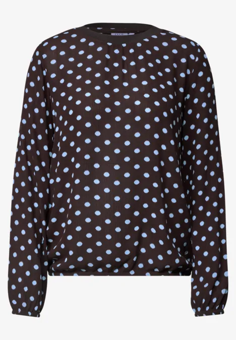 Crepe Bluse mit Punktemuster truffle brown Braune Bluse mit langen Ärmeln und hellblauen Polka Dots