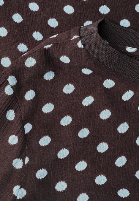 Crepe Bluse mit Punktemuster truffle brown Braunes Shirt mit hellblauen Punkten