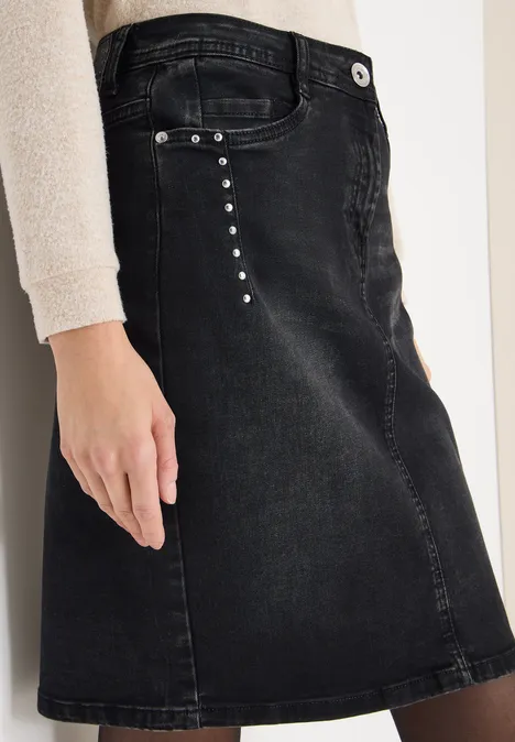 Denim rok met studs black washed