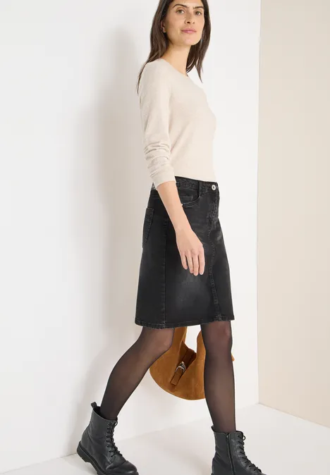 Denim rok met studs black washed