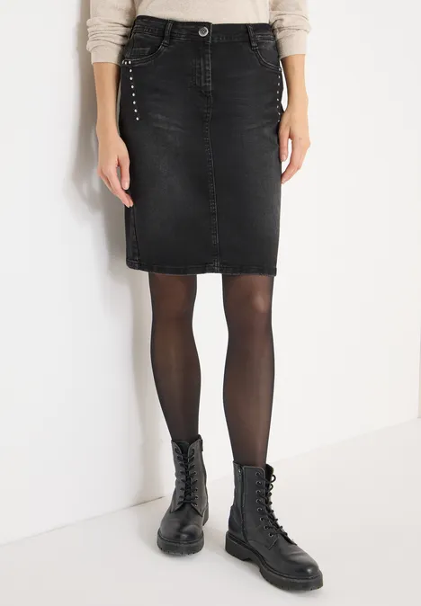 Denim rok met studs black washed