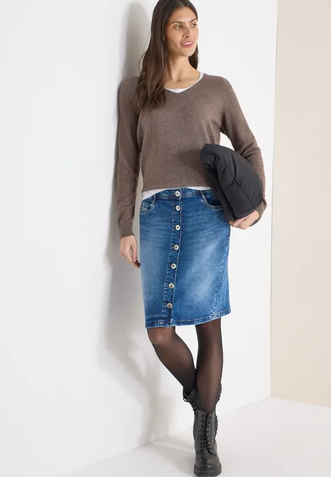 Rock mit Knopfleiste mid blue wash