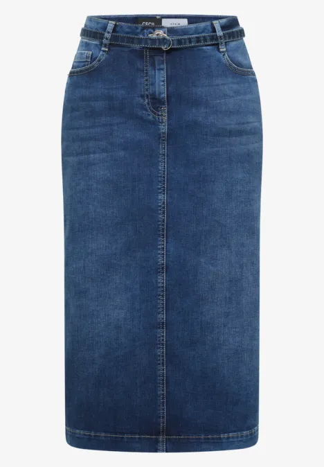 Midi-rok mid blue wash