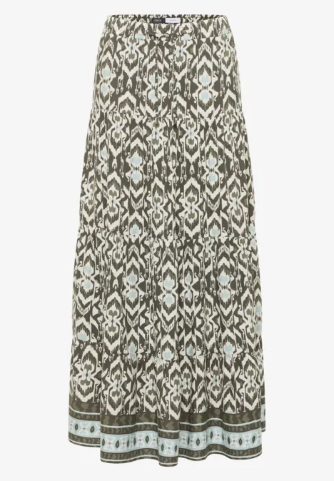 Midi-Rock mit grafischem Muster khaki