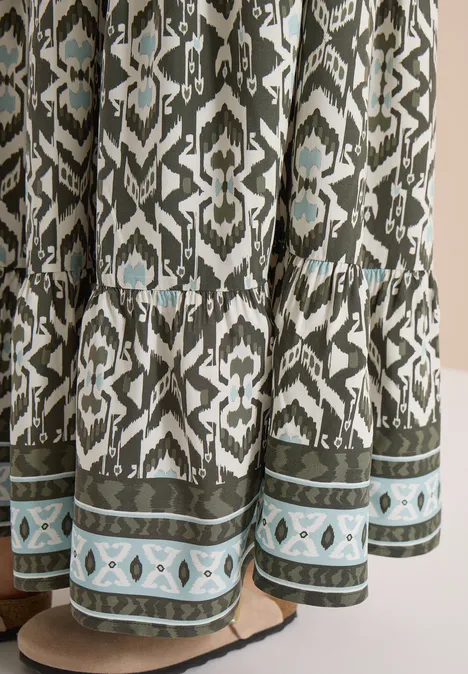 Midi-Rock mit grafischem Muster khaki