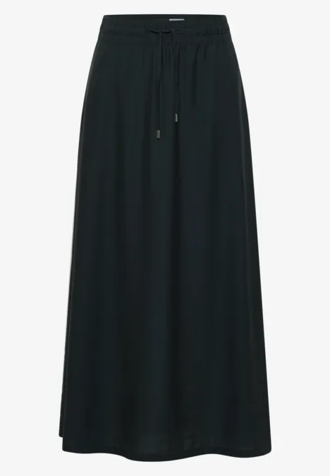 Zwarte maxi-rok met tunnelkoord taille.