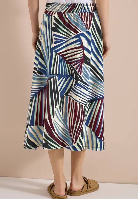 Raffinierter Midirock mit buntem, grafischem Streifenmuster in Blau-, Weiß- und Rottönen