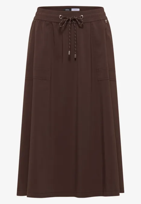 Bruine lange rok met elastische taille en koord