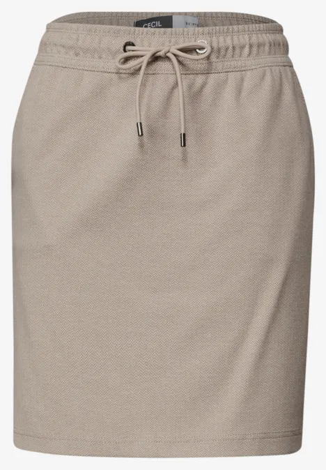 Beige, knie-lange rok met elastische taille en trekkoord, casual stijl.