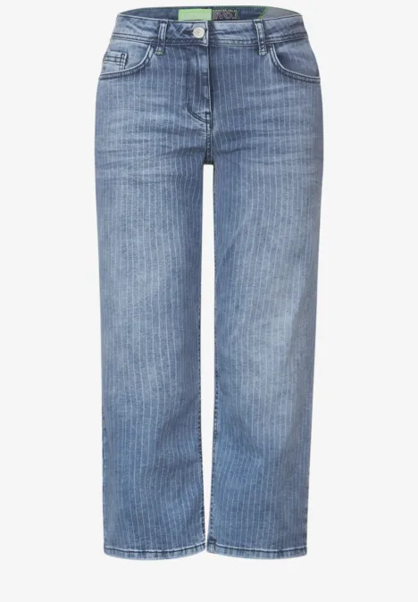 Loose Fit Jeans in 3/4-Länge mid blue used wash