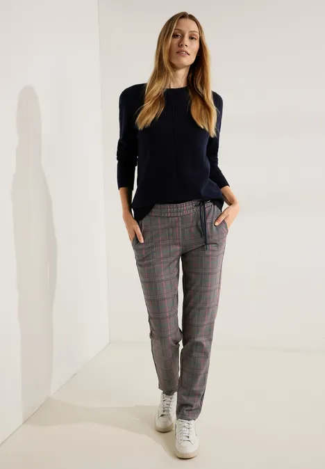 Karierte Casual Fit Hose sporty taupe