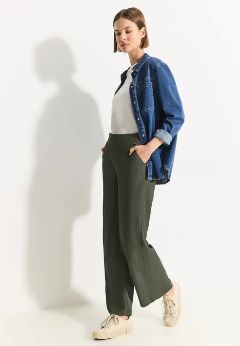 Wide Leg Hose mit Struktur cool khaki