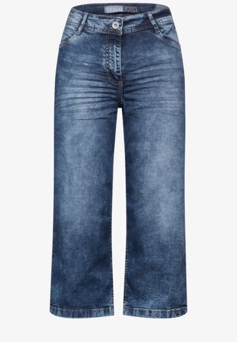 3/4 Jeans im Loose Fit mid blue used wash