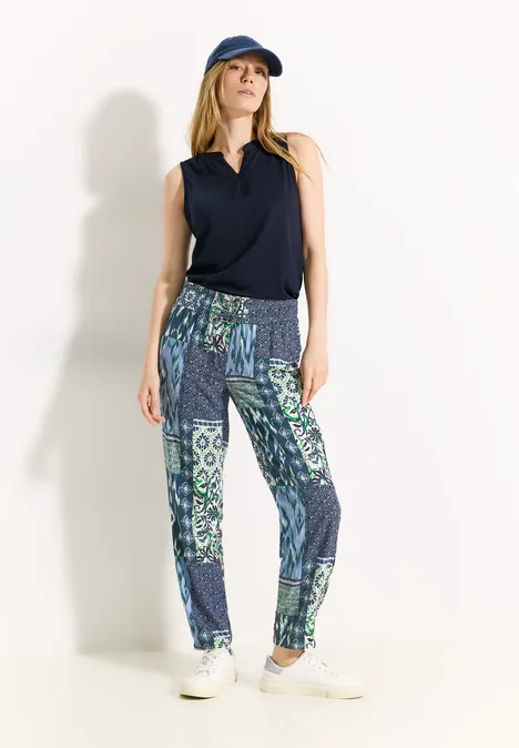 Patchwork Print Hose dark petrol blue