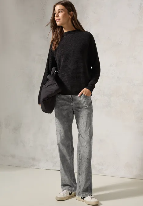 Jeans mit Glitzerdetails mid grey random wash
