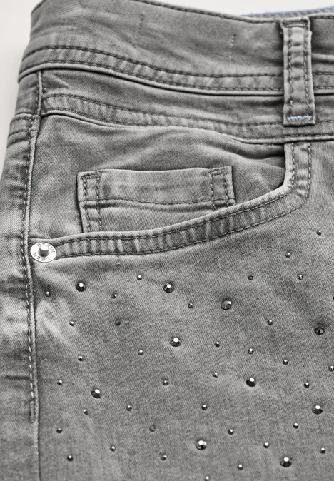 Jeans mit Glitzerdetails mid grey random wash