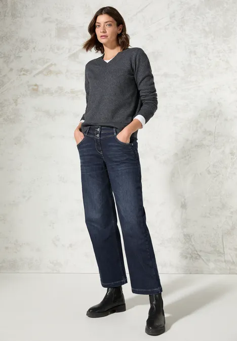 Thermo Wide Leg Jeans dark blue random wash