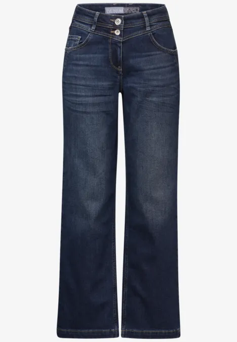 Thermo Wide Leg Jeans dark blue random wash