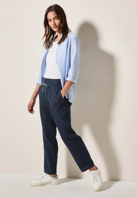 Leinenhose im Casual Fit universal blue