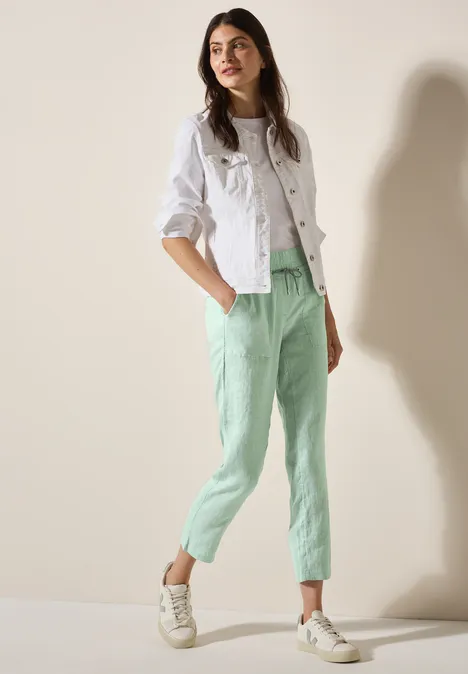 Leinenhose im Casual Fit ice sage green