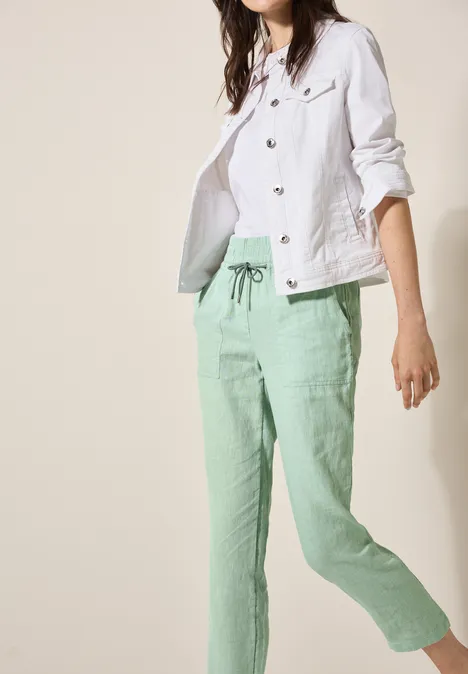 Leinenhose im Casual Fit ice sage green