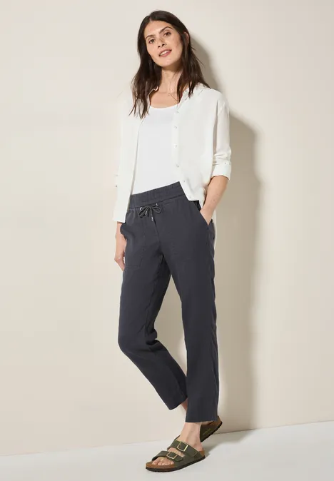 Leinenhose im Casual Fit volcanic grey