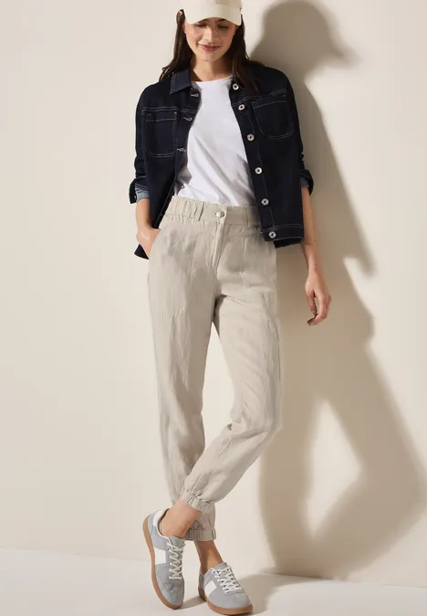 Leinenmix-Hose im Cargo-Look pumice beige