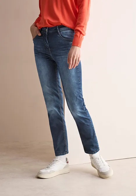 Straight Leg Jeans mid blue used wash