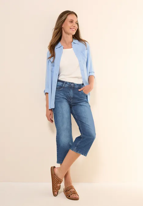 3/4 Jeans mid blue used wash