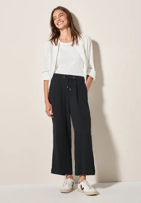 Wide Leg Musselin Hose Black