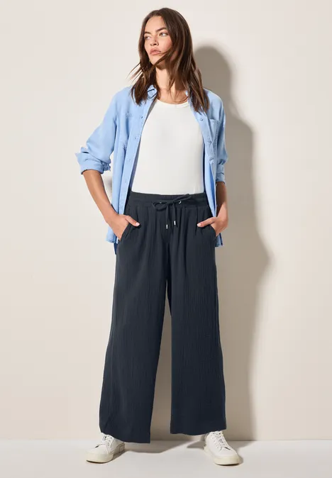 Wide Leg Musselin Hose universal blue