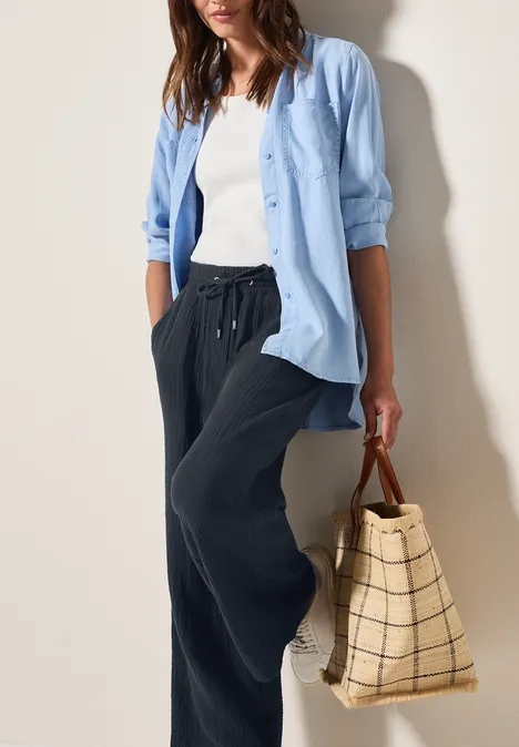 Wide Leg Musselin Hose universal blue