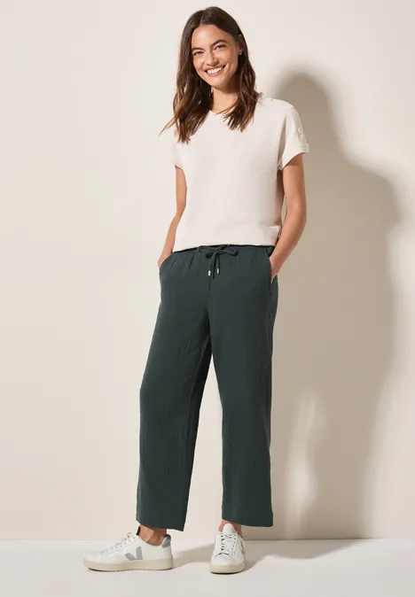Wide Leg Musselin Hose slate khaki