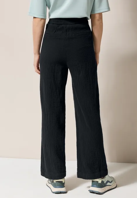 Wide Leg Musselin Hose Black