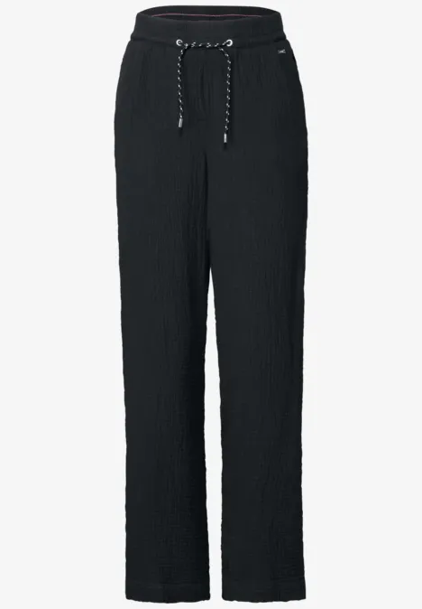 Wide Leg Musselin Hose Black