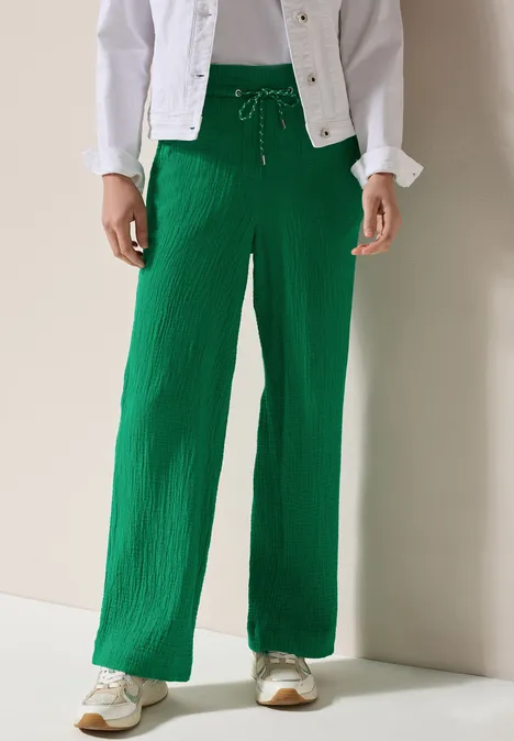 Wide Leg Musselin Hose garden green