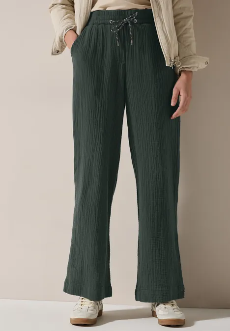Wide Leg Musselin Hose slate khaki